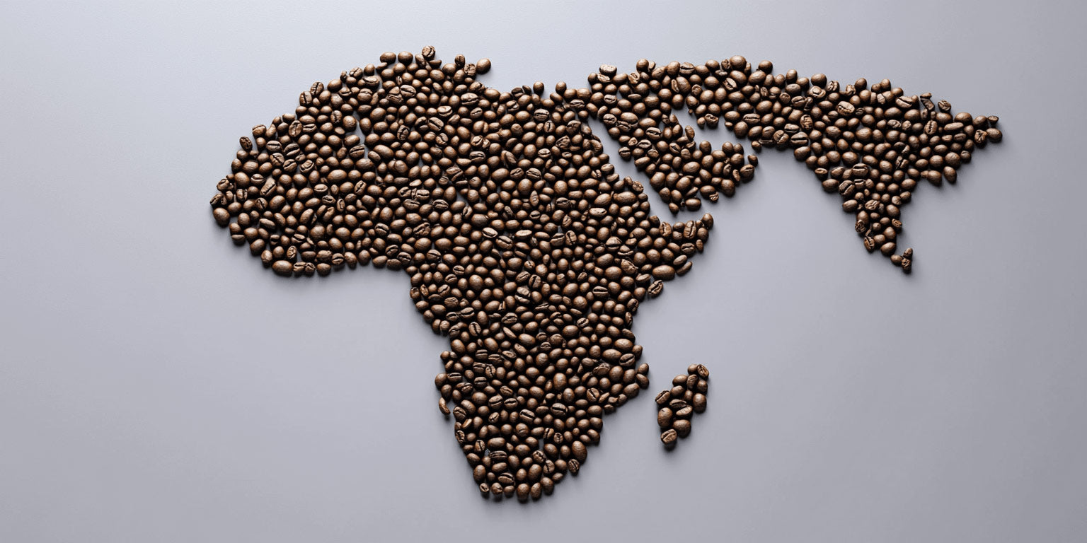 A map of Africa and nearby countries map from coffee beans