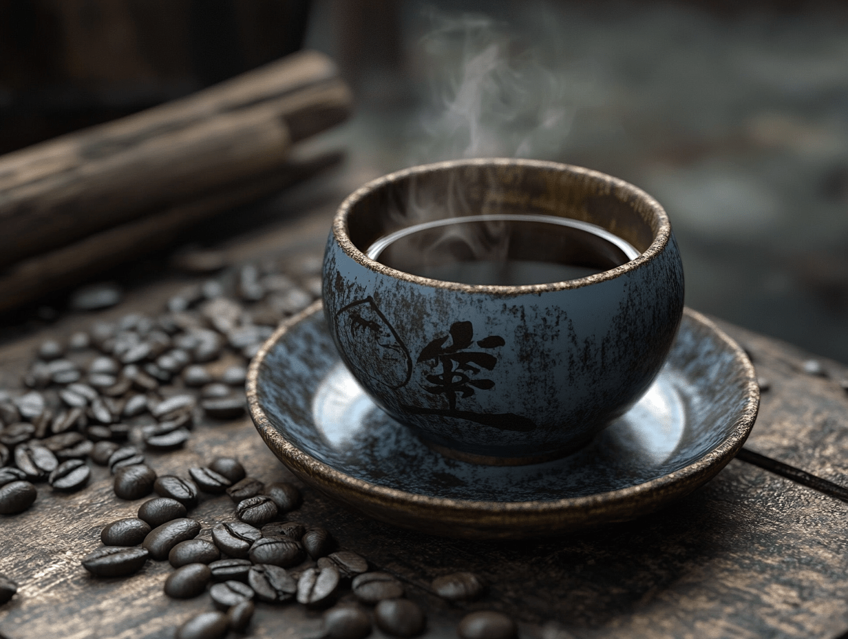 A hot cup of Chinese coffee in a hand-crafted traditional cup