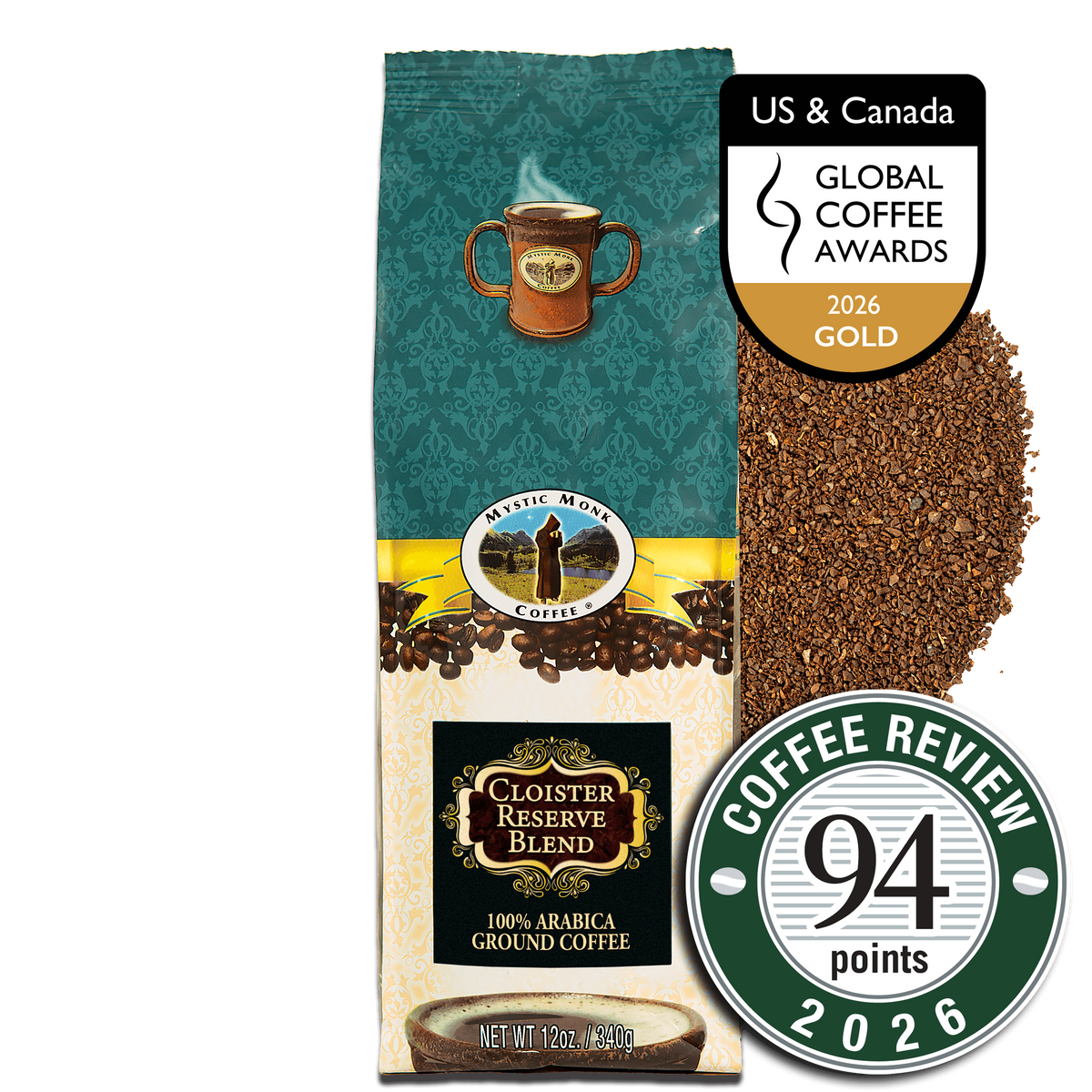 Cloister Reserve Blend 12oz coffee - Gold Medal, Global Coffee Awards US & Canada 2026, 94 points Coffee Review