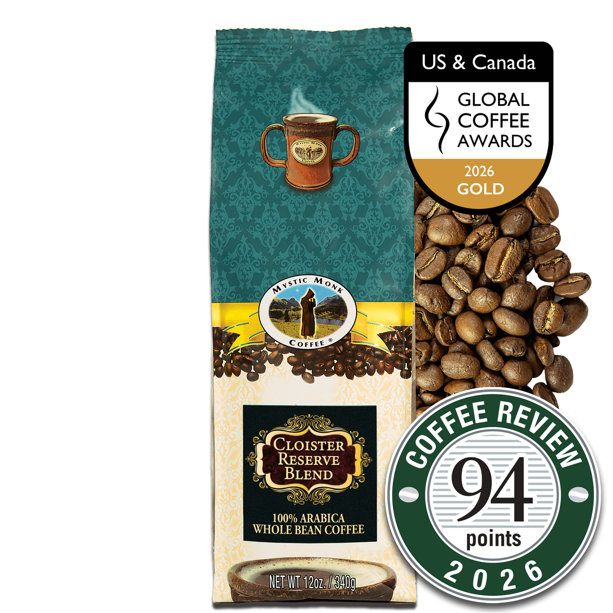 Cloister Reserve Blend 12oz coffee - Gold Medal, Global Coffee Awards US & Canada 2026, 94 points Coffee Review
