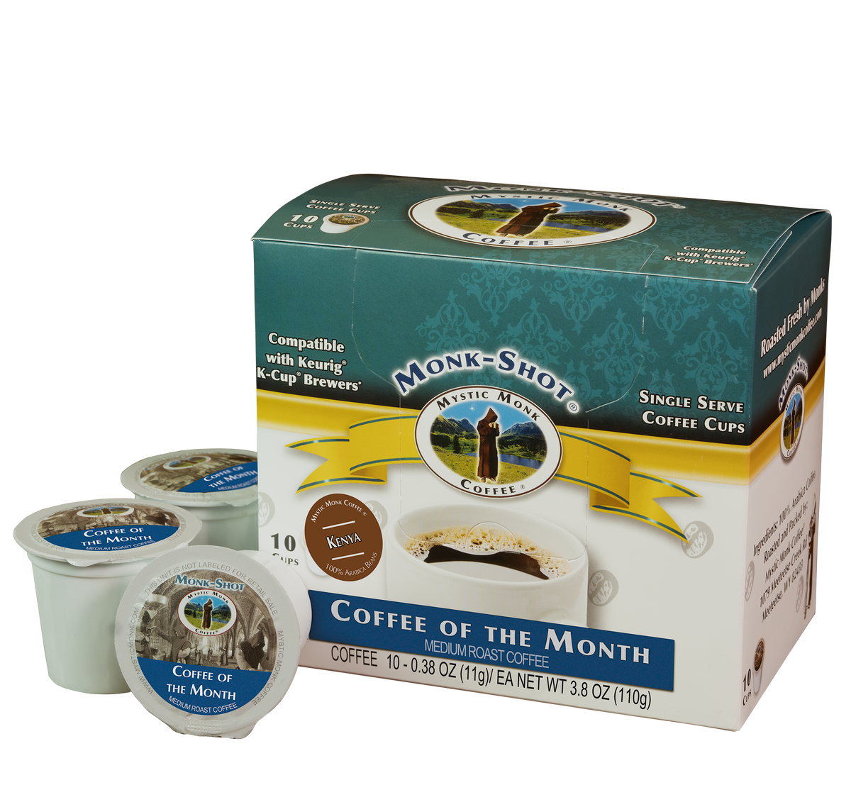 Kenya Peaberry Coffee of the Month Monk-Shots 10ct box