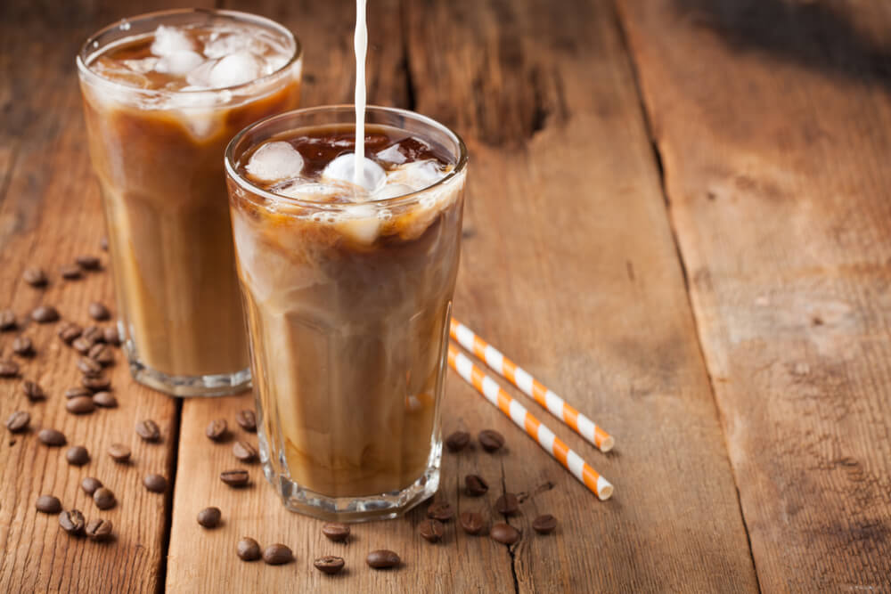 Two glasses of freshly-brewed coffee on ice