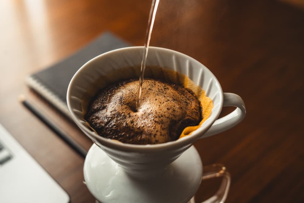 Close-up of the pour-over coffee brewing method
