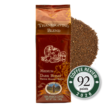 Thanksgiving Blend ground 12oz bag with the Coffee Review 92 points 2026 medallion