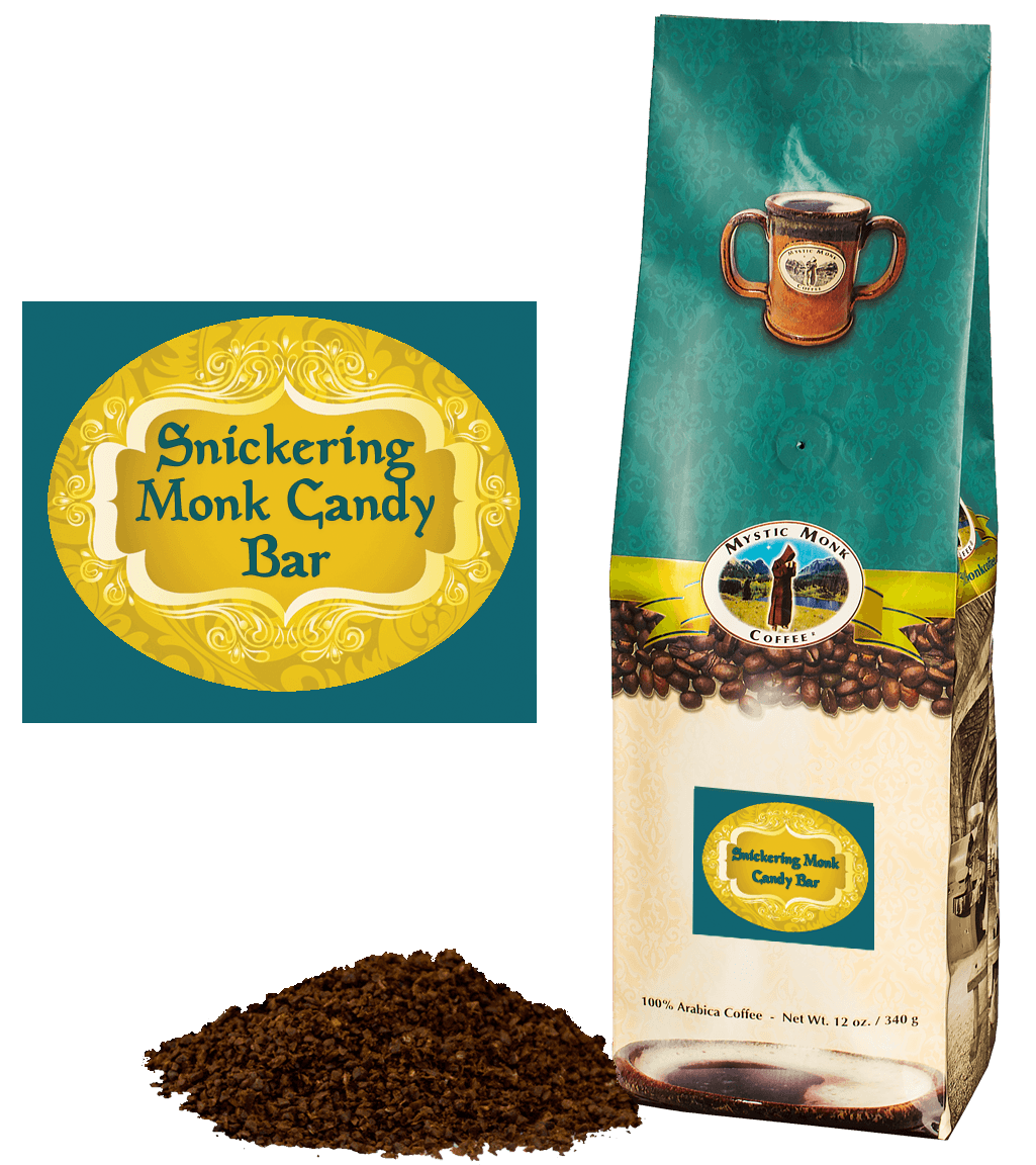 A bag of Snickering Monk Candy Bar coffee